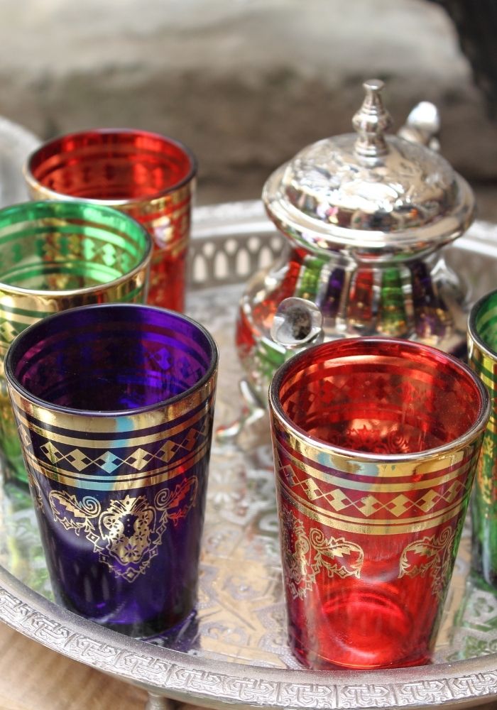 moroccan tea party tea set glasses and pot