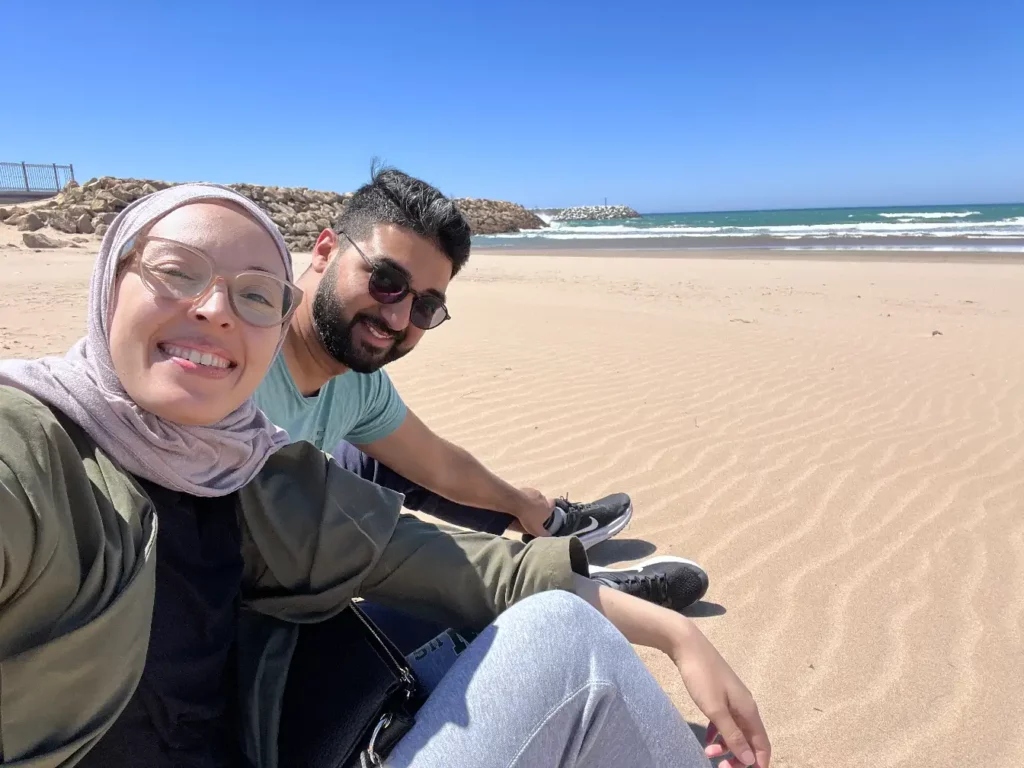 enjoying the windy beach of Asilah on our stop
