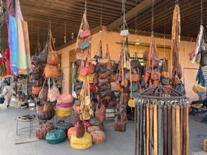 Moroccan leather goods for sale in the market (souq)